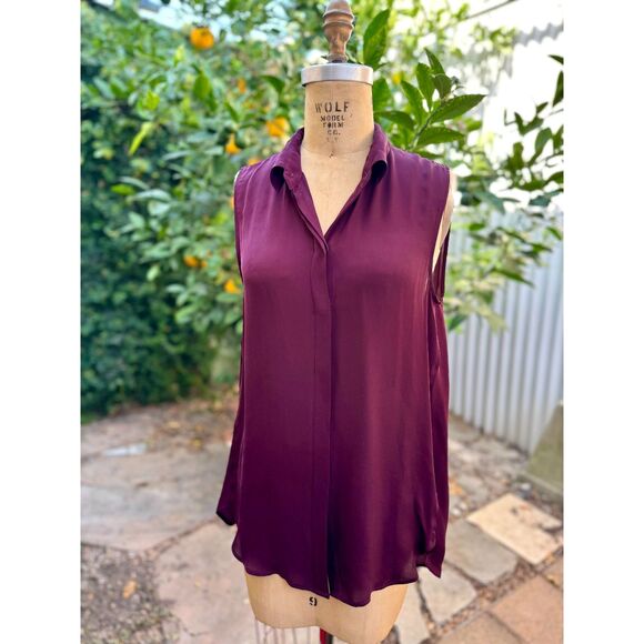 J. Crew 100% Silk Burgundy Red Classic Sleeveless Button Down Blouse Top Size 8 - Picture 1 of 7